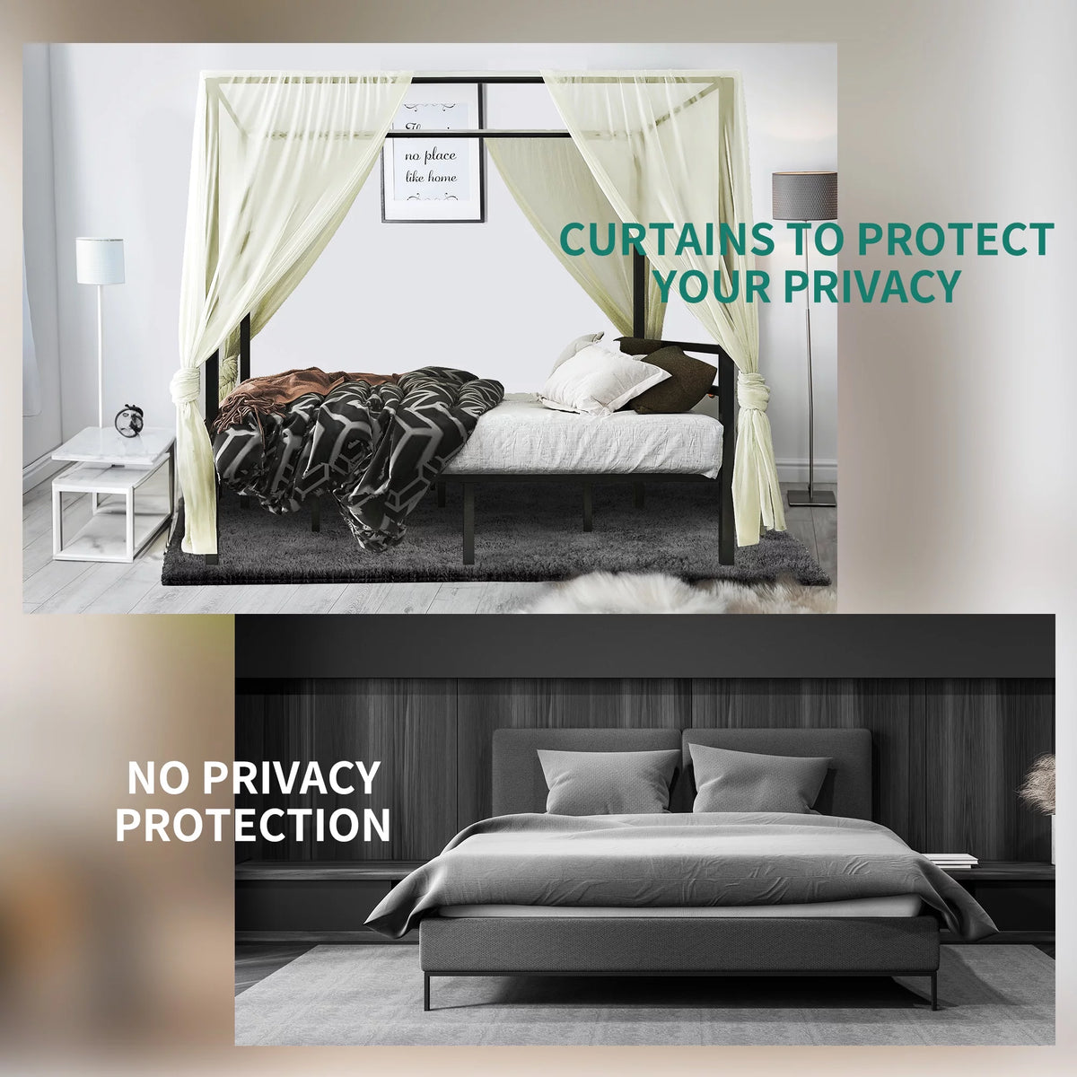 Black King Size Canopy Bed Frame with Headboard X321