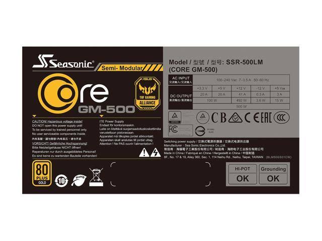 500 Watt 80plus Gold Partial Modular PC Power Supply Q3971