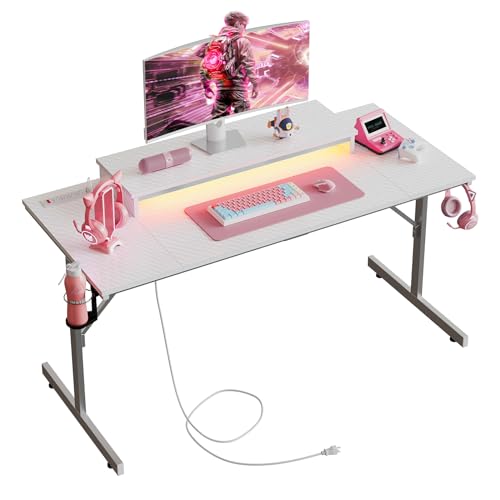 42 inch Black Marble Gaming Desk with LED Lights N71627