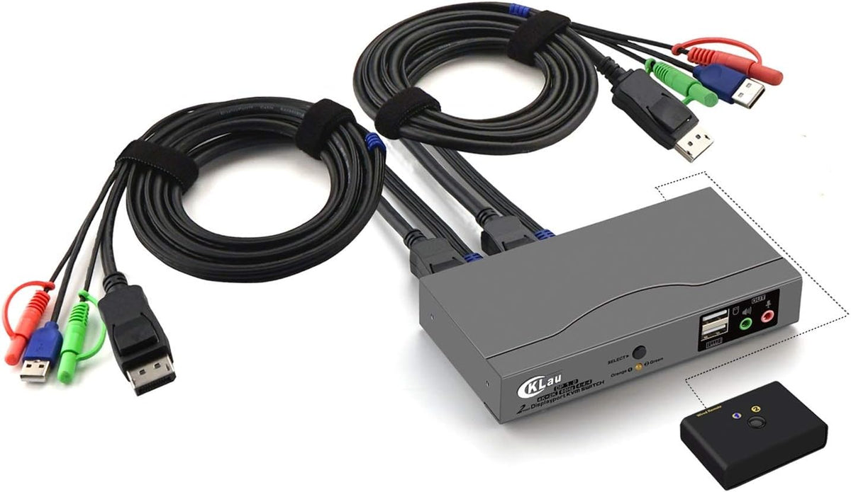 4Kx2K@60Hz DP 1.2 Dual Port Displayport KVM Switch with Audio and Cables F524
