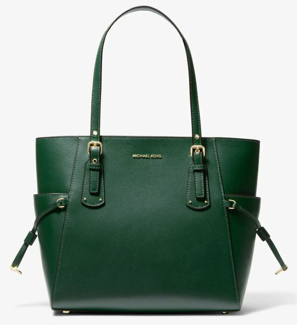 Moss Green Small Crossgrain Leather Travel Shoulder Tote E62635