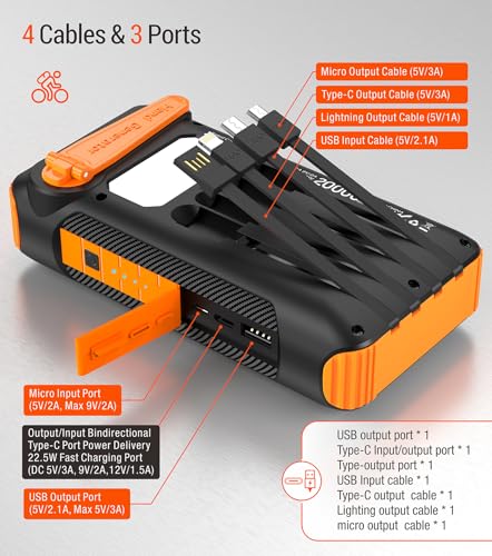 Orange Solar Power Bank 20000mAh with Hand Crank and 4 Cables Q260