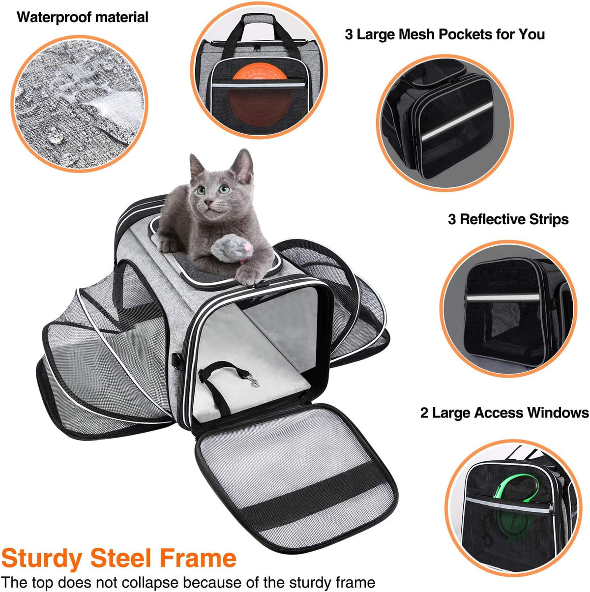 Soft Sided Expandable Pet Carrier with Washable Pads and Pockets O5883