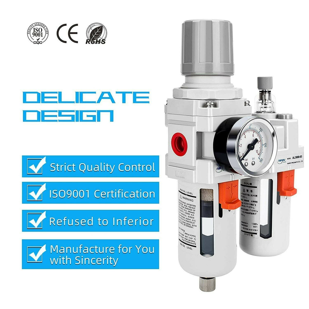 3/8x22 NPT Compressed Air Filter Regulator Lubricator Combo J329