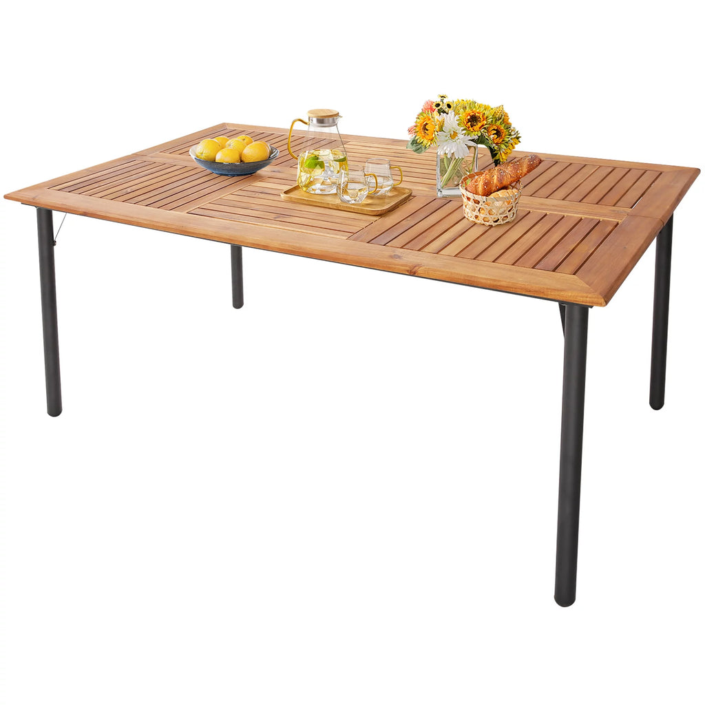 Rectangular Acacia Wood Patio Dining Table with Umbrella Hole M781