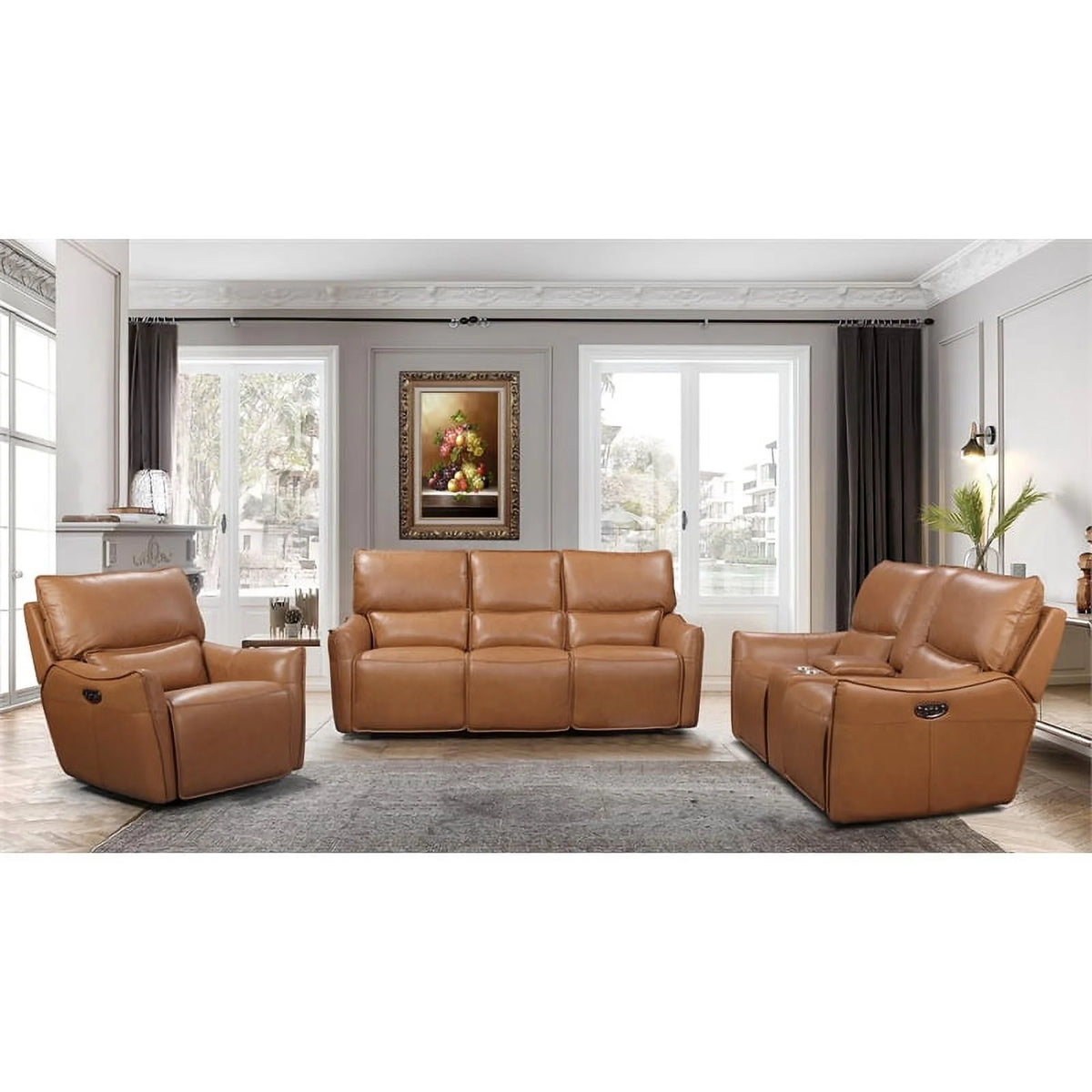 Desert Brown Leather & Hardwood Sofa E140816