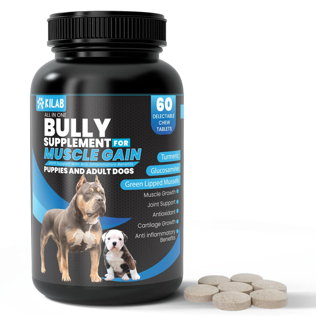 60-Count Dog Muscle Builder Supplement with Turmeric, Glucosamine, Green Lipped Mussels D157