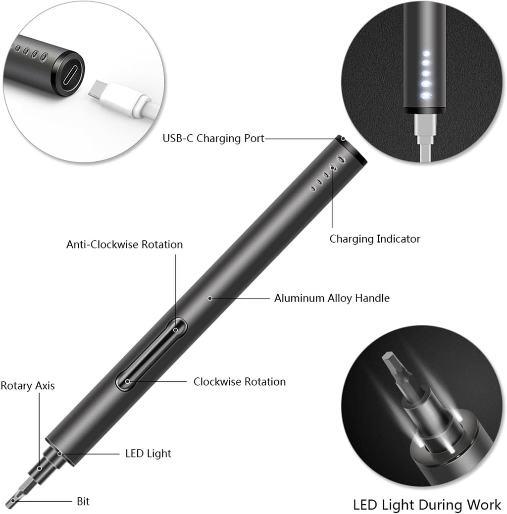 Mini Electric Screwdriver Set with 55 Precision Bits & LED Light J820