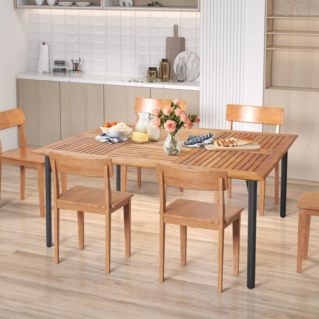 Rectangular Acacia Wood Patio Dining Table with Umbrella Hole M781