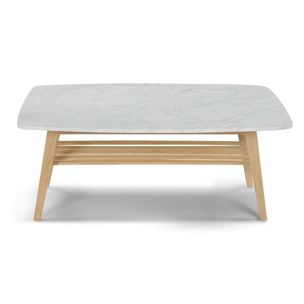 Italian Carrara White Marble Coffee Table with Oak Shelf W158093