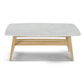 Italian Carrara White Marble Coffee Table with Oak Shelf W158093