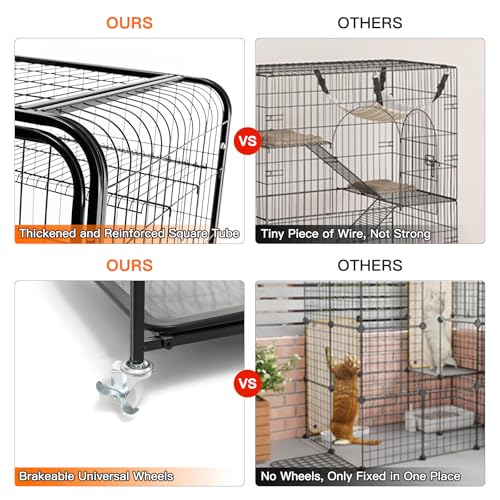 3-Tier Metal Cat Cage with Wheels H893231