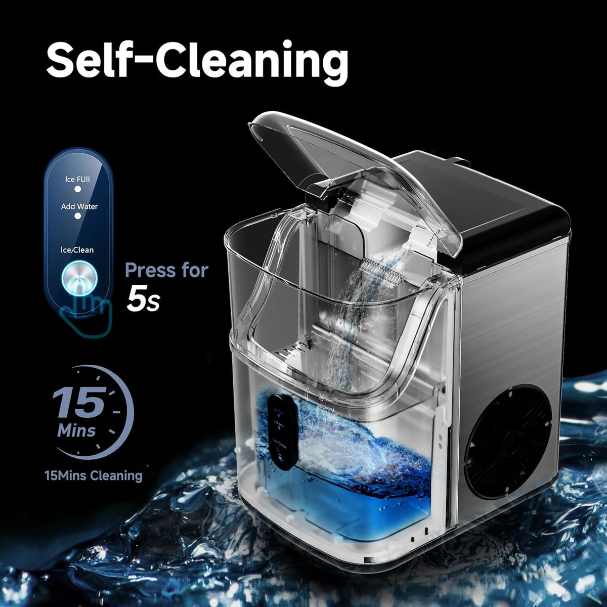Nugget Ice Maker Machine with 34lbs/24H Self-Cleaning Stainless Steels A3516