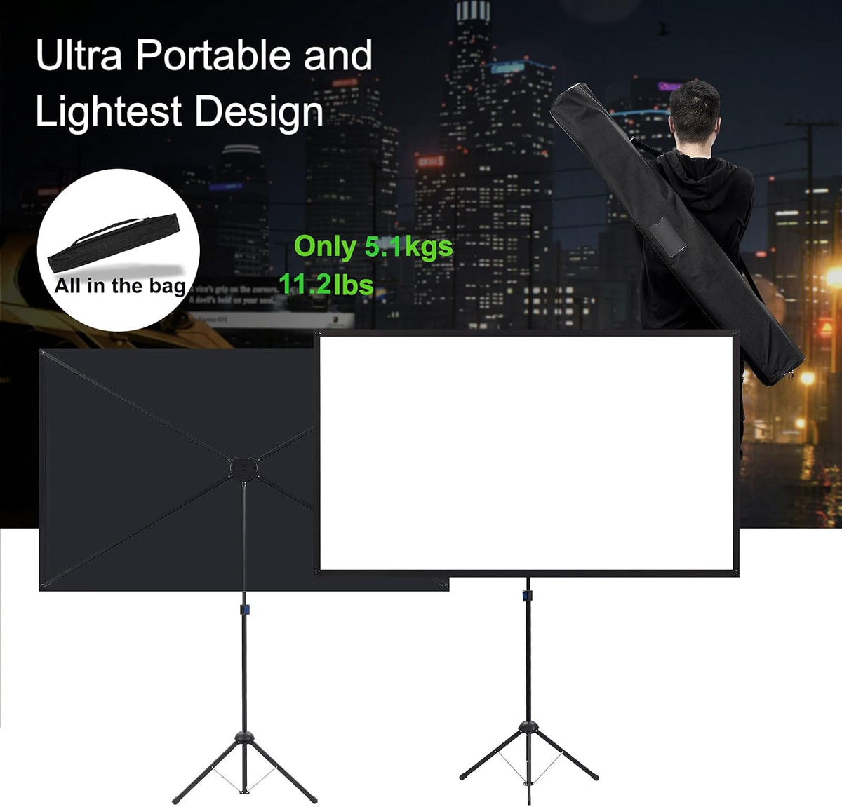 80 Inch 16:9 Portable Projector Screen with Stand D81235