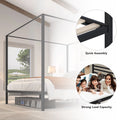 Black King Size Canopy Bed Frame with Headboard X321