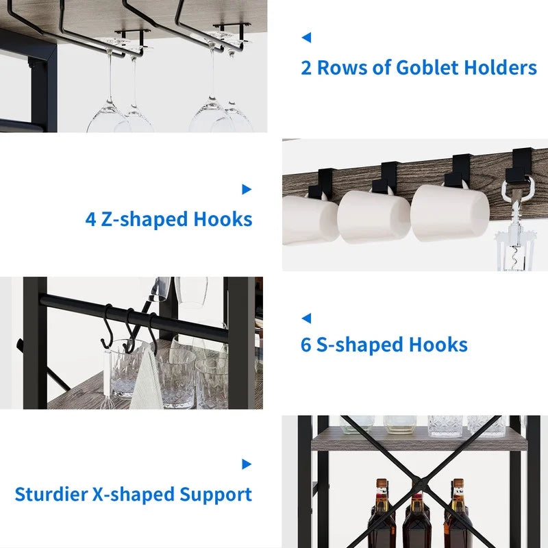 5 Tier Kitchen Bakers Rack with Power Outlet and Wine Rack H159