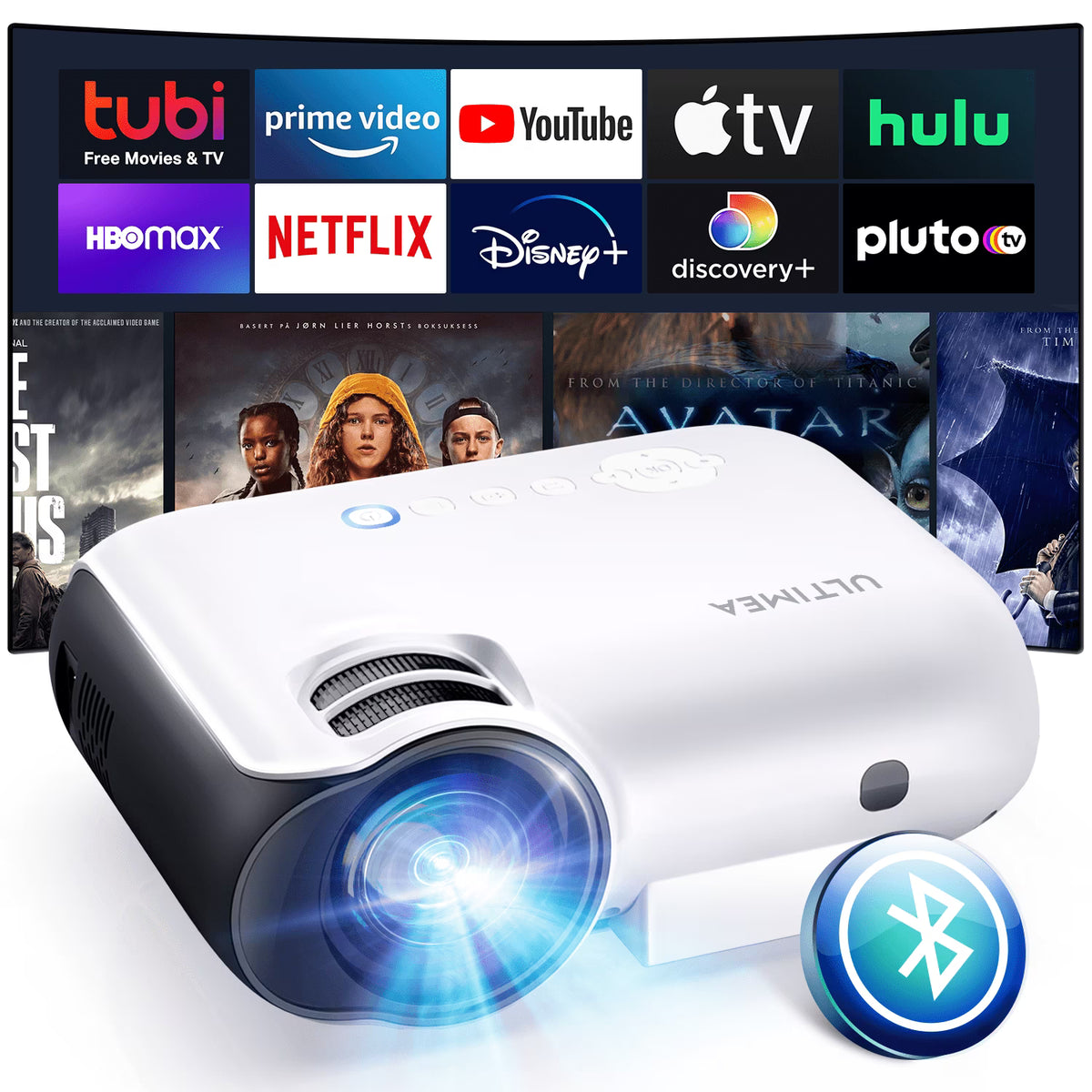 4K Support Native 1080P Bluetooth Projector, 300 ANSI 10000LM Portable Mini Outdoor Projector Y175790