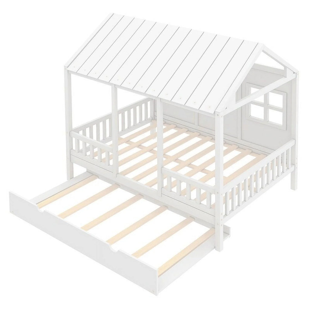 Full Size Solid Wood Log Cabin Bed with Casters D584016