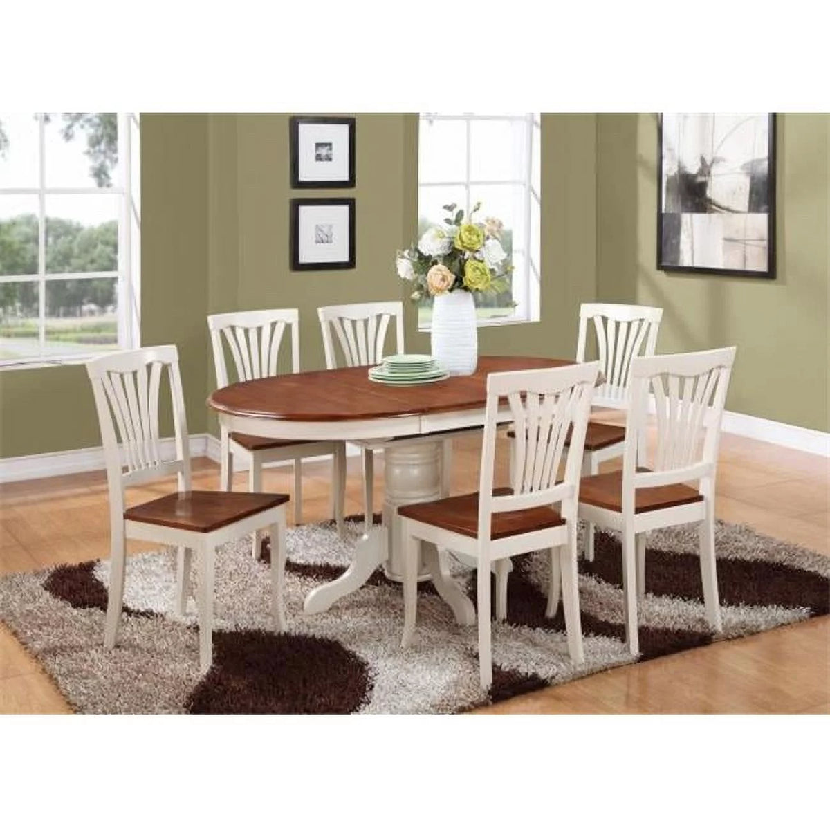 5PC Oval Dining Set with Pedestal Table and 4 Wood Seat Chairs S1878