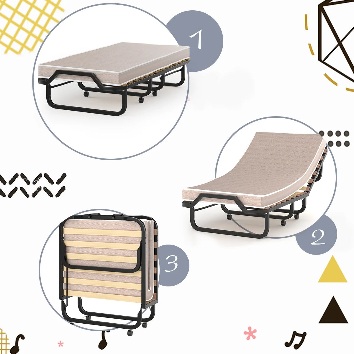 Folding Bed with Memory Foam and Metal Frame E3248