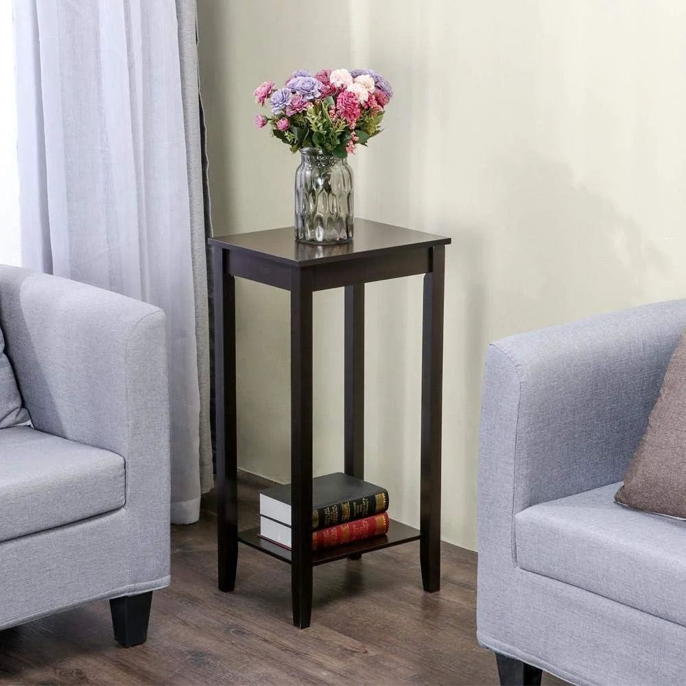 2 Tier End Table Set Of 2, Slim Side Table With Storage Shelf, Wood Finish A205