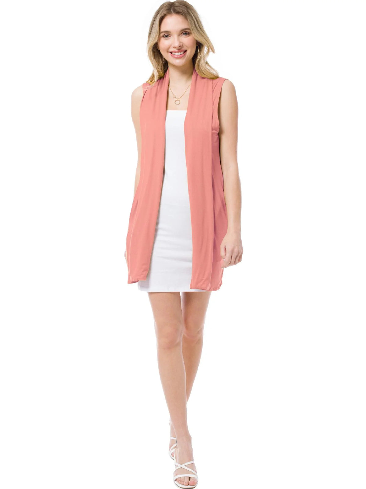 Sleeveless Heavyweight Open Front Cardigan Long Vest With Side Pockets F49202