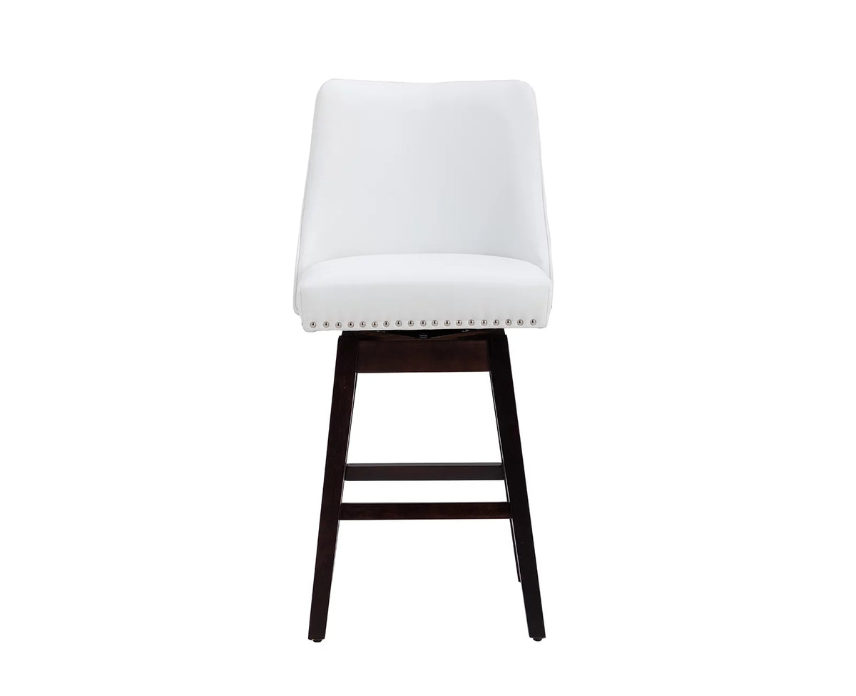 27.5 Inch White Faux Leather Swivel Bar Stool Set of 2 L696
