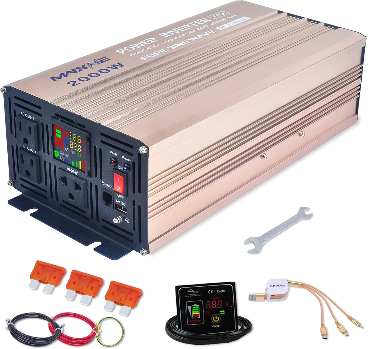 2000 Watts Pure Sine Wave Power Inverter with LCD Display C758303