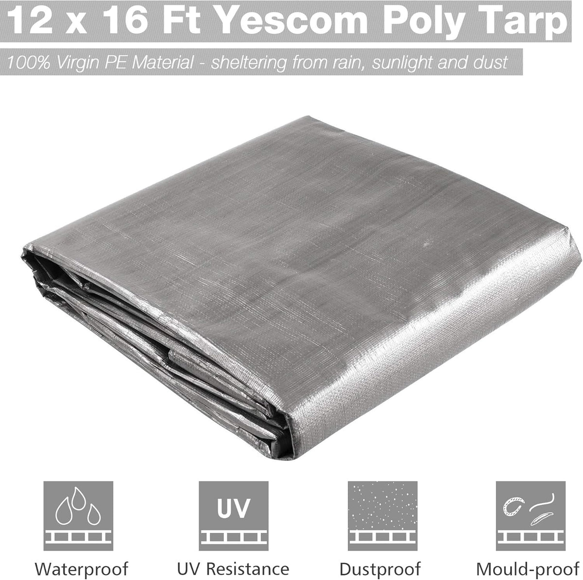 12x16ft Heavy Duty Reinforced Poly Tarp Waterproof Tarpaulin C904