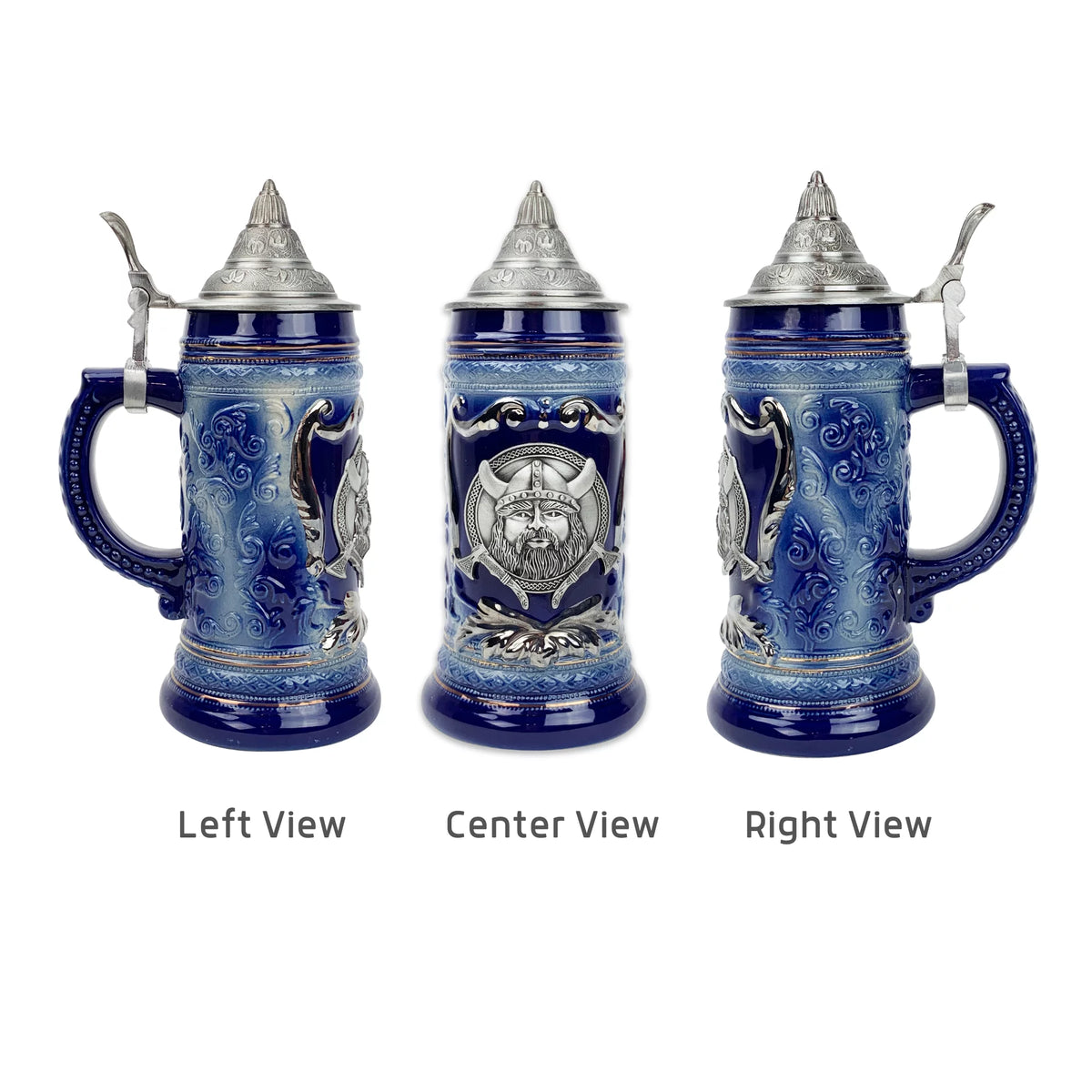 Blue Metal Medallion .75L Beer Stein with Metal Lid T474