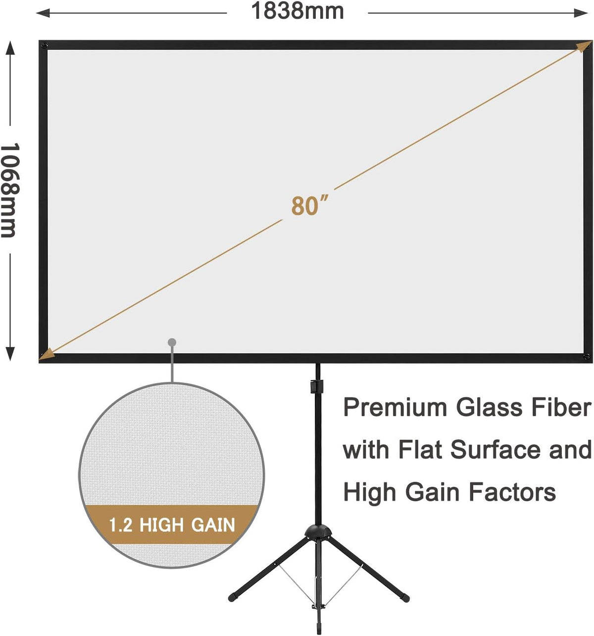 80 Inch 16:9 Portable Projector Screen with Stand D81235
