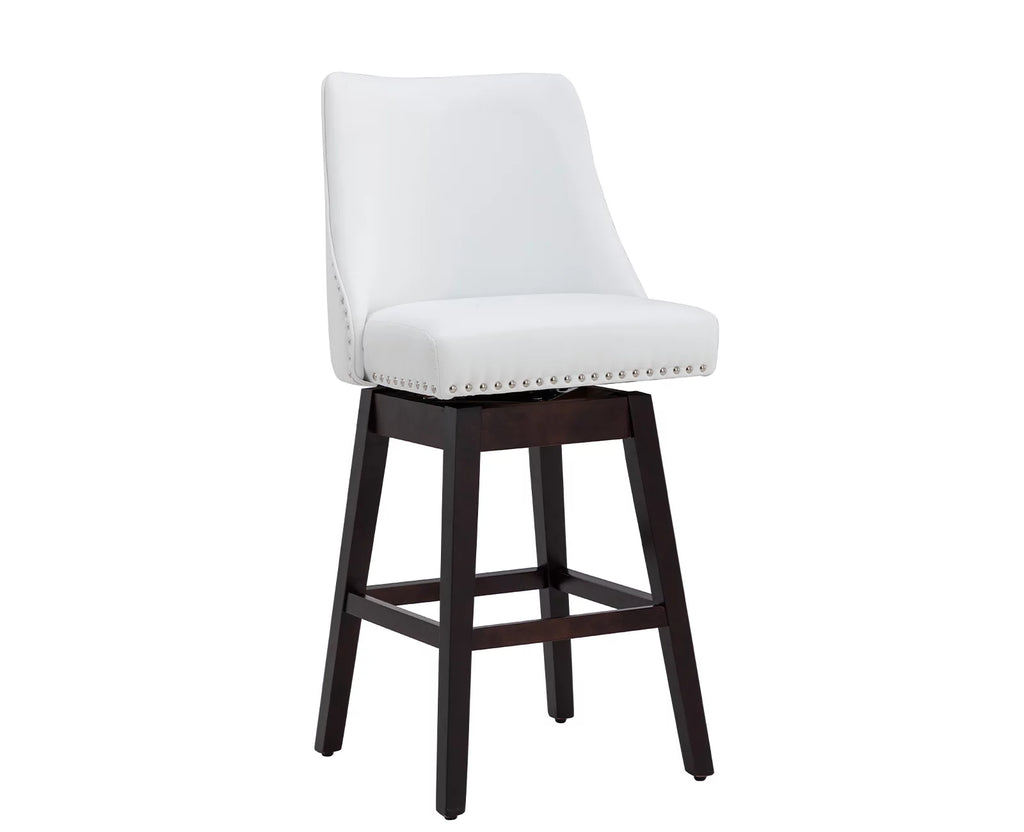 27.5 Inch White Faux Leather Swivel Bar Stool Set of 2 L696