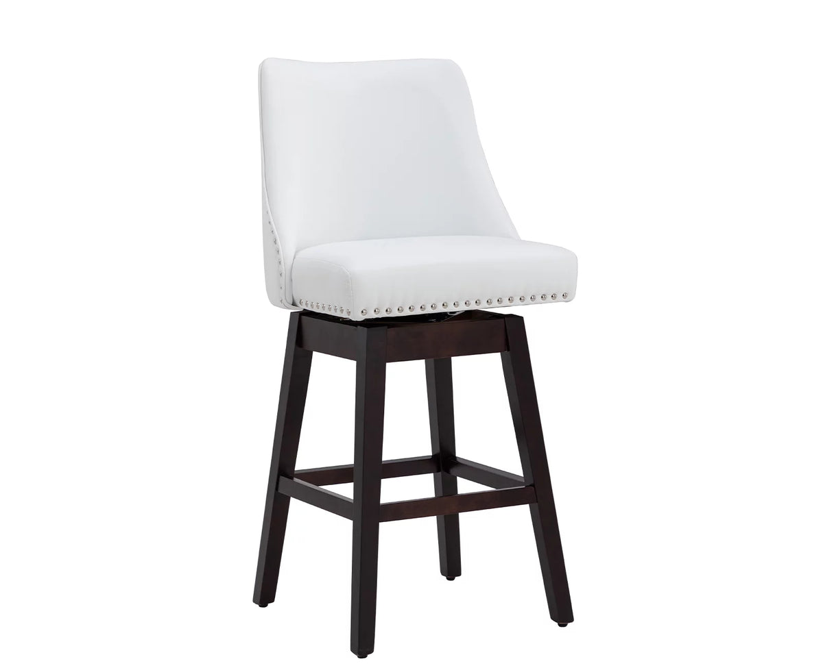 27.5 Inch White Faux Leather Swivel Bar Stool Set of 2 L696