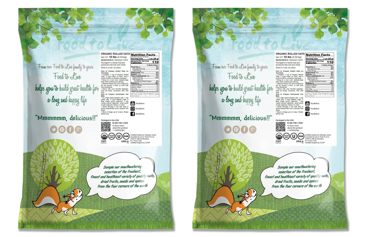 Organic Rolled Oats 20 Pounds Non-GMO Kosher Raw Vegan D986