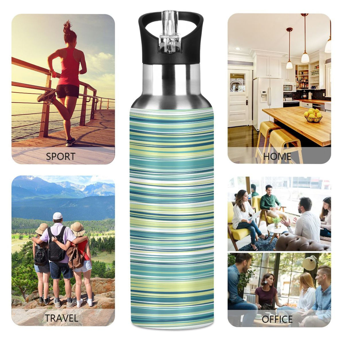 Green Stainless Steel Water Bottle with Straw Lid 20 OZ U60240