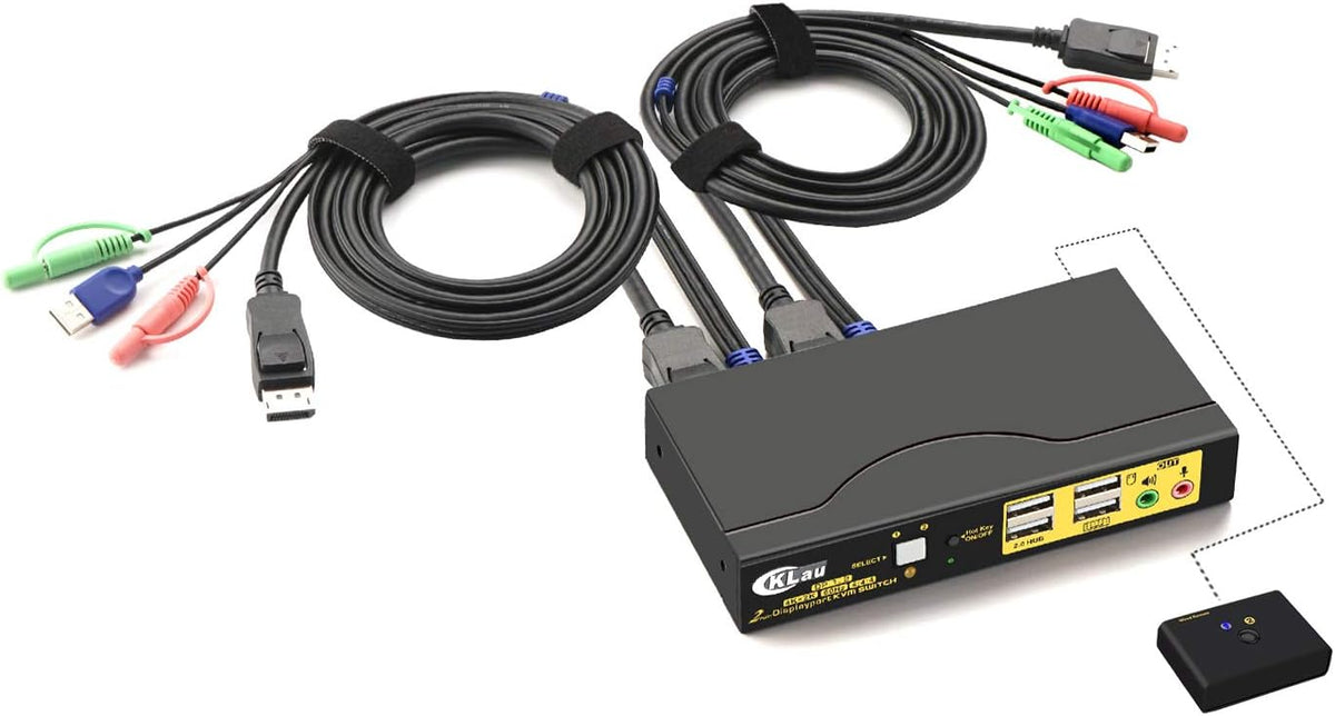 4Kx2K@60Hz DP 1.2 Dual Port Displayport KVM Switch with Audio and Cables F524