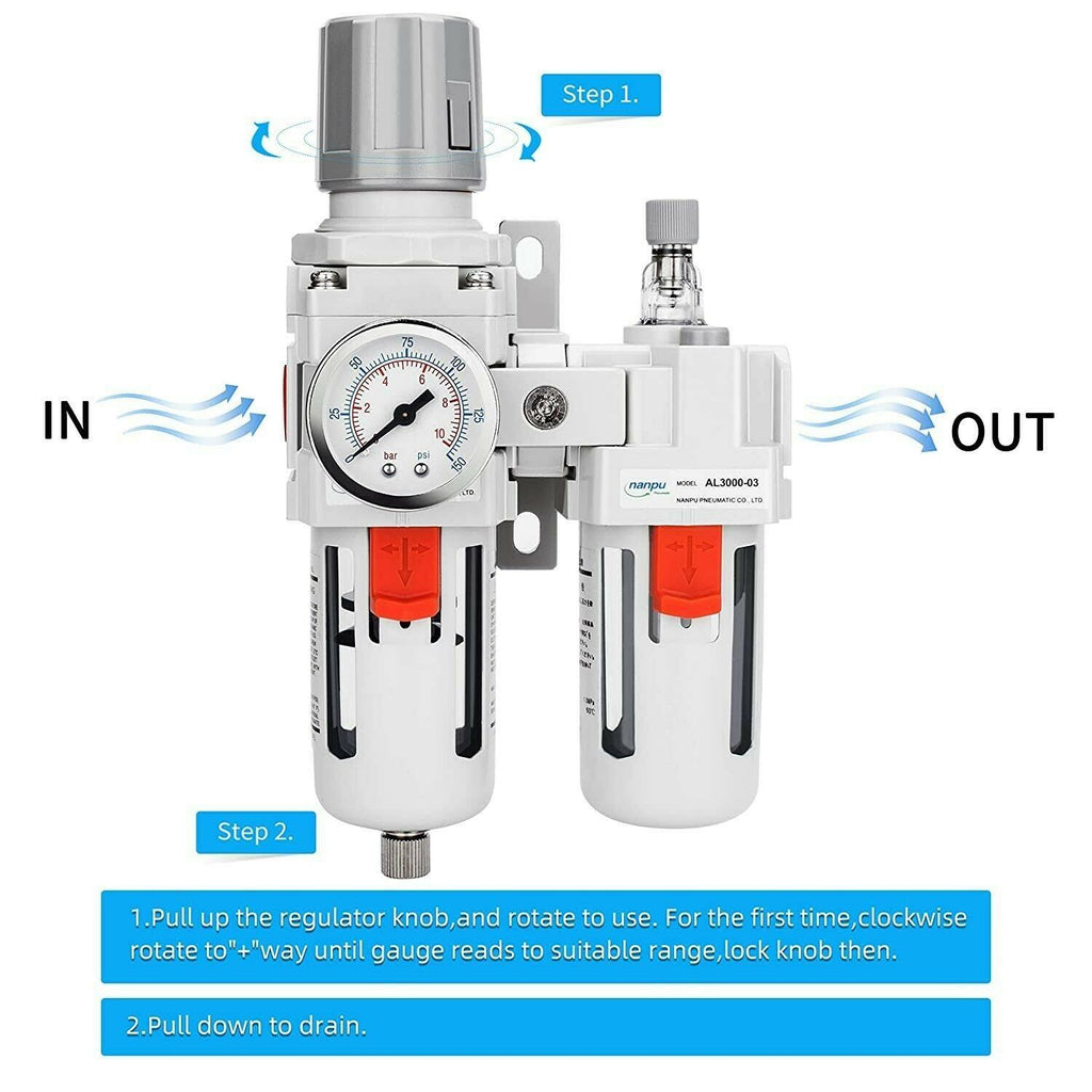 3/8x22 NPT Compressed Air Filter Regulator Lubricator Combo J329