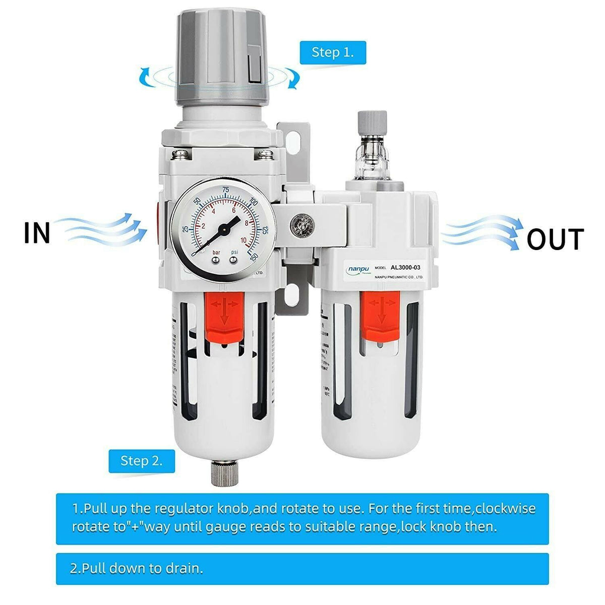 3/8x22 NPT Compressed Air Filter Regulator Lubricator Combo J329