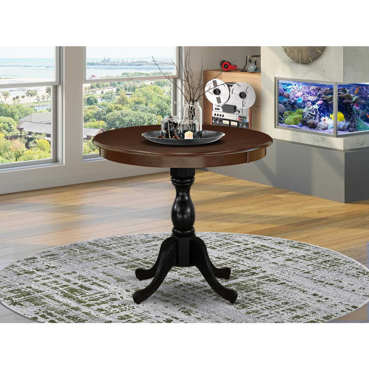 36" Round Dining Table Mahogany Top & Black Pedestal R742600