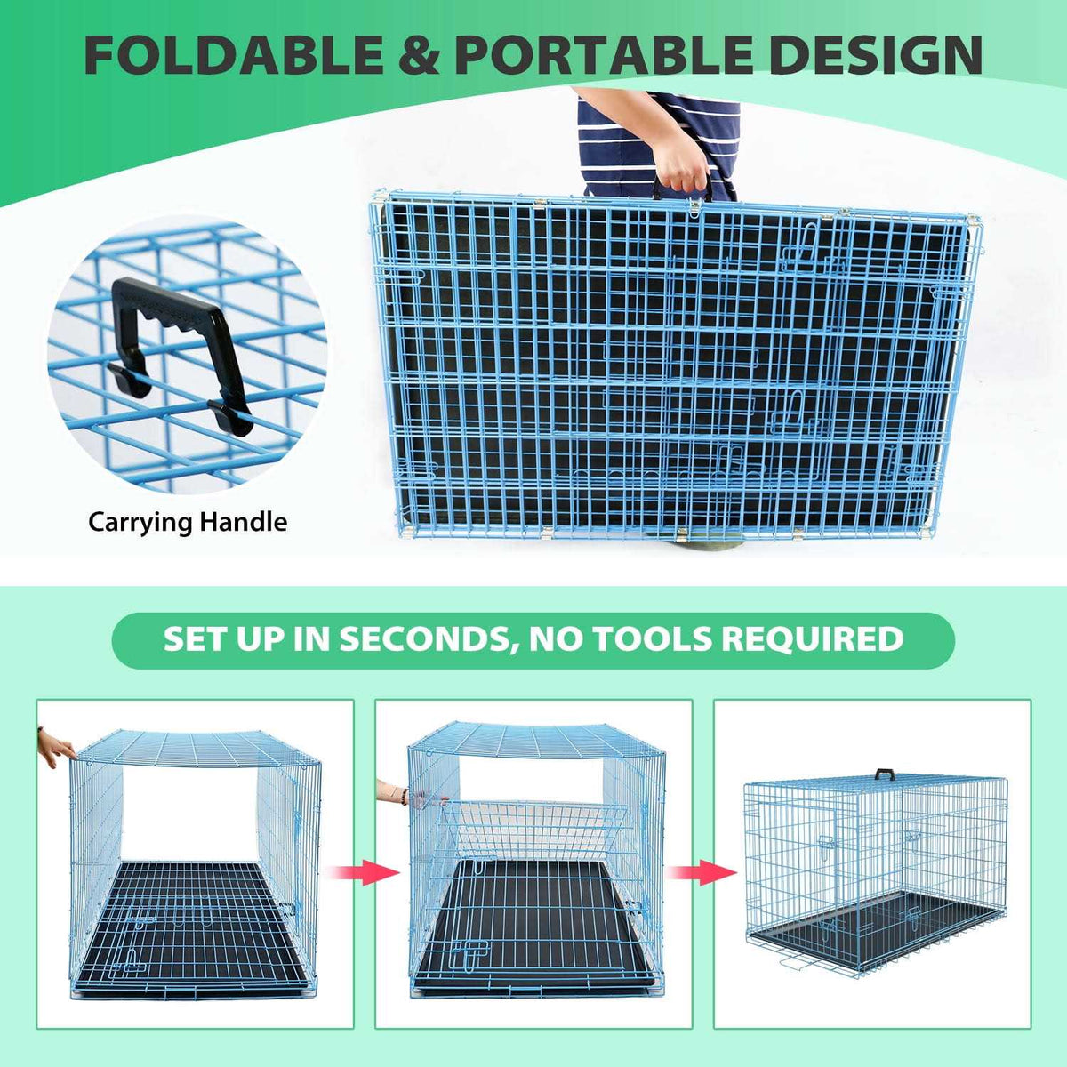 Large Foldable Double-Door Metal Wire Dog Crate Y1748