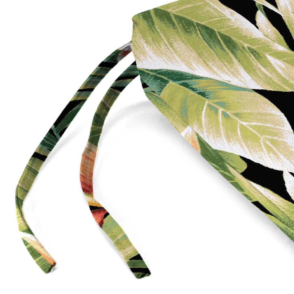 Black Leaves Rectangular Outdoor Chair Pad Seat Cushion with Ties, 2 Pack F33843