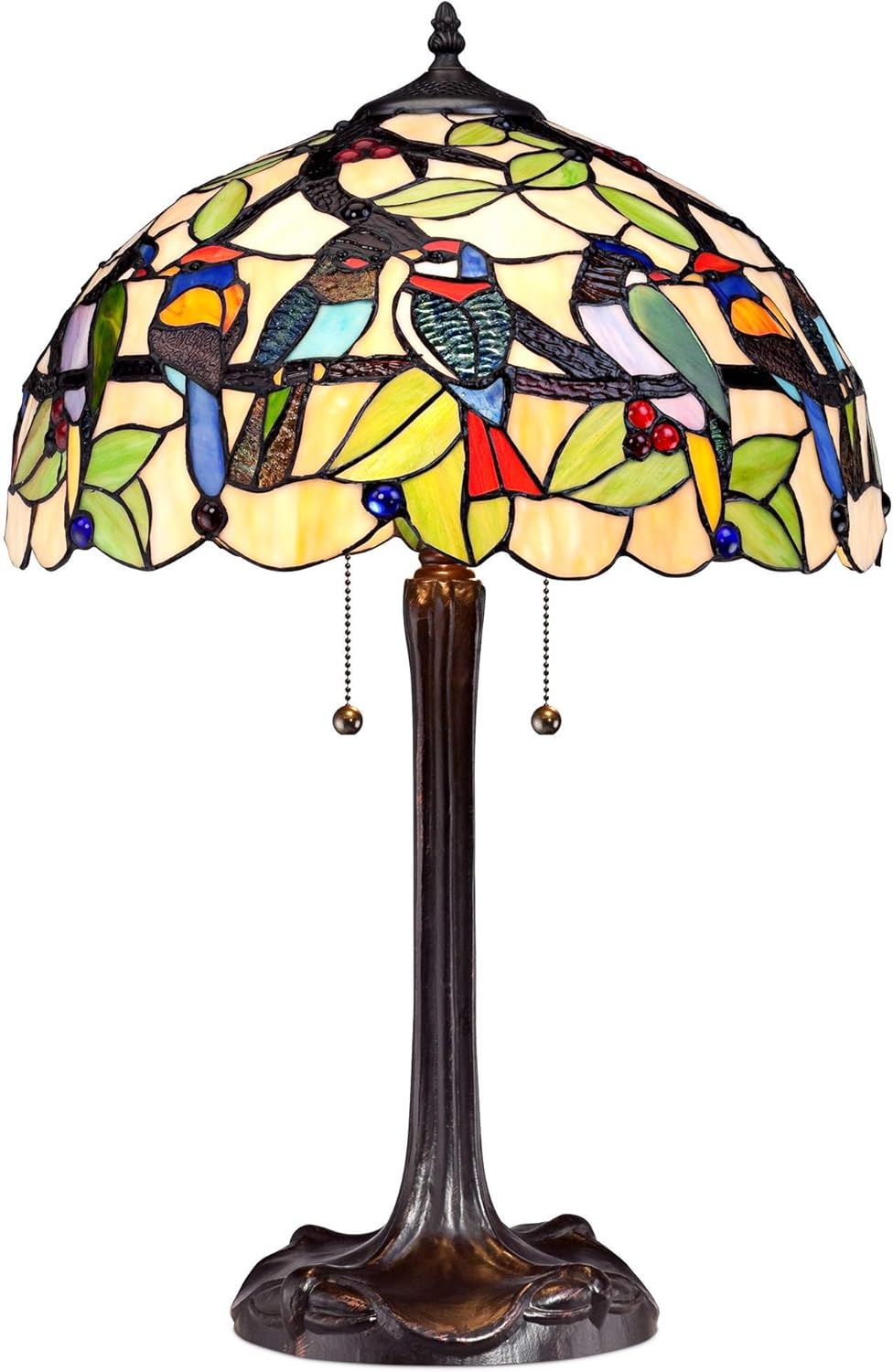 Bronze Tropical Birds Clear Multicolored Antique Stained Glass Table Lamp S84441