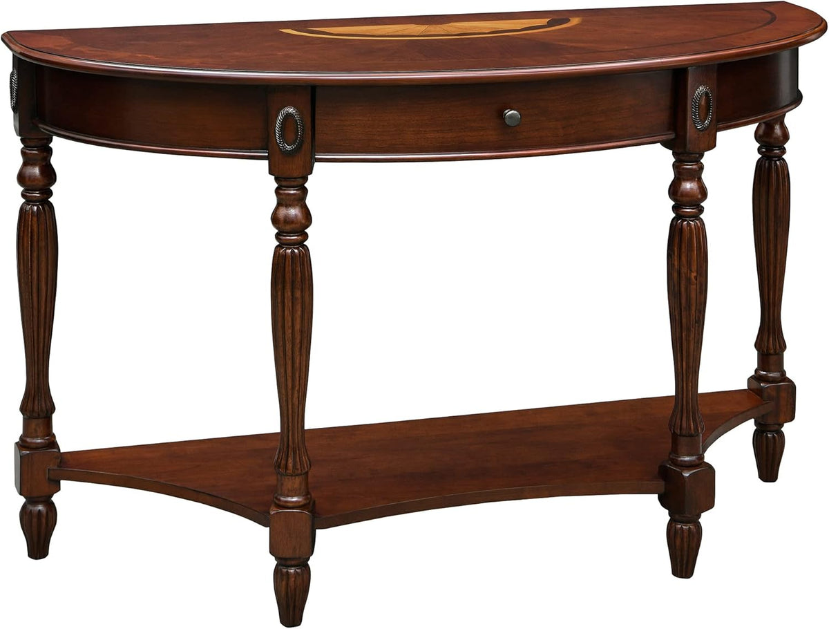 Solid Wood Console Table with Tempered Glass and Storage Shelf Walnut U78470
