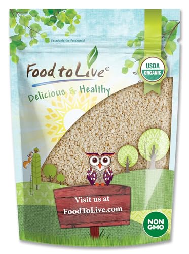 Organic Hulled Sesame Seeds, 1 Pound, Whole Raw White Sesame Seeds, Non-GMO, Kosher, Vegan, Unroasted M799935