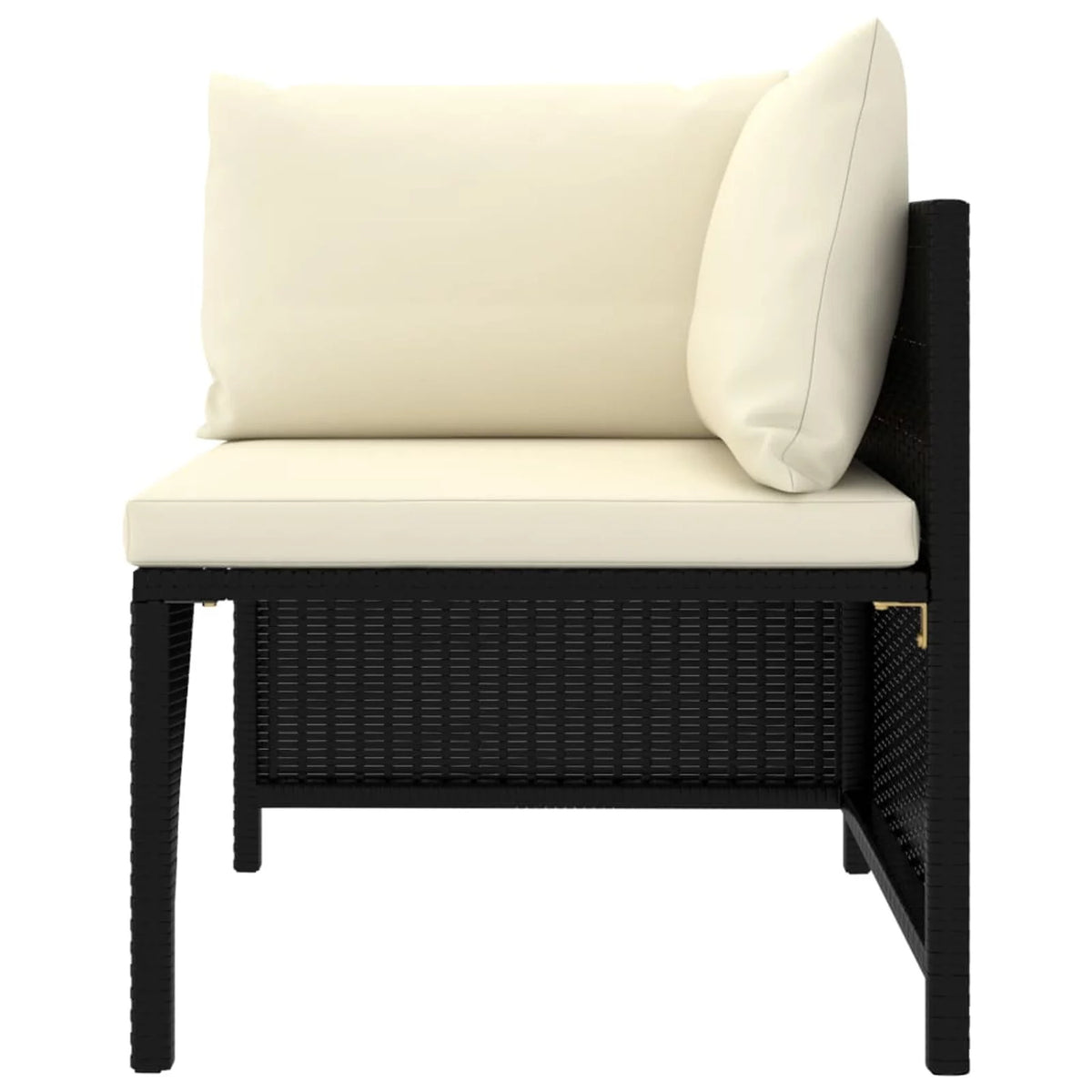 Black Poly Rattan Outdoor Corner Sofa with White Cushions O564257