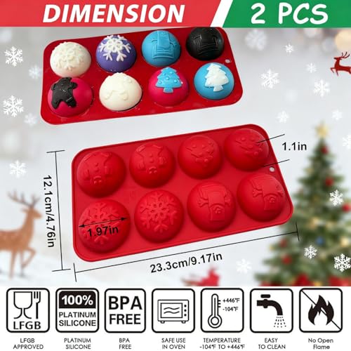 2 Pcs 8-Cavity Christmas Hot Cocoa Bomb Silicone Mold R972357