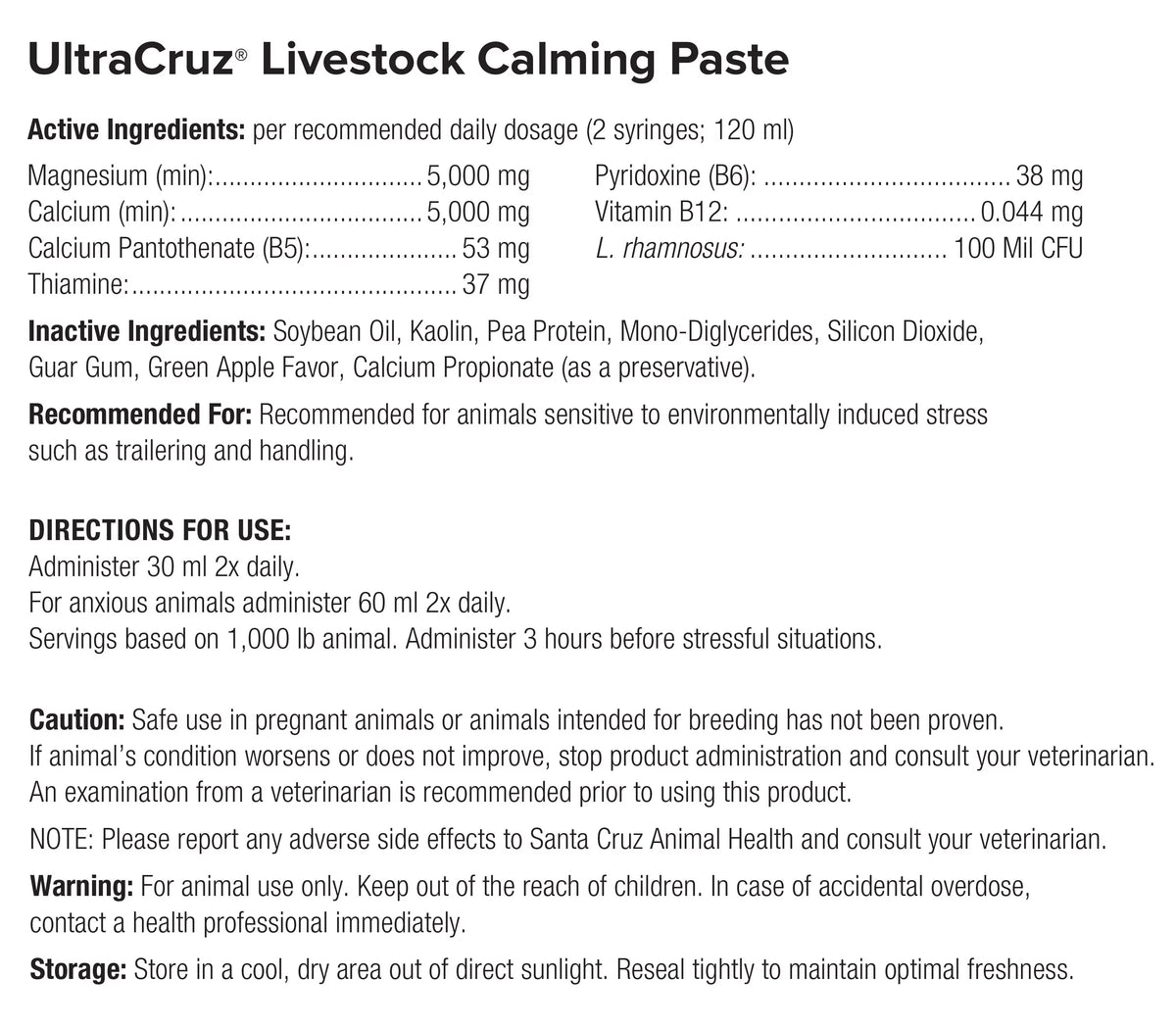 Livestock Calming Supplement 60 ml Paste 6/Pack M5923