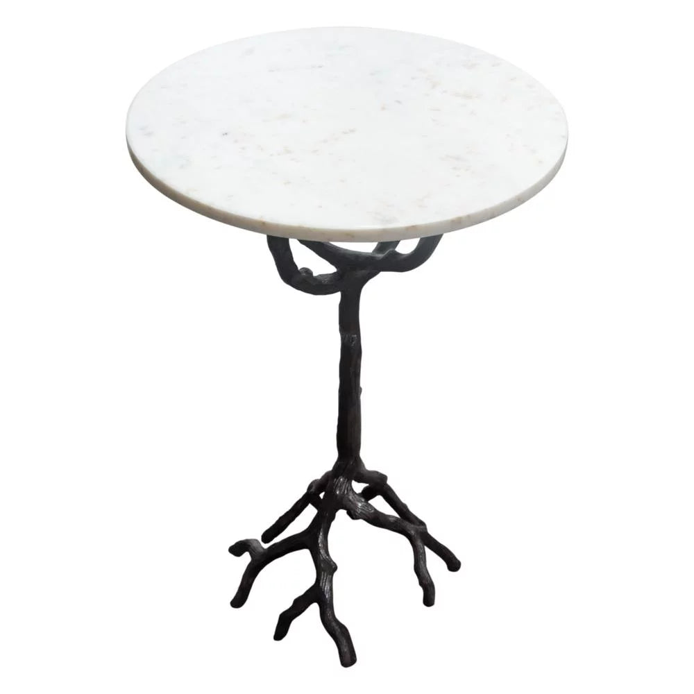 Birch Round Accent Table with Marble Top G832777