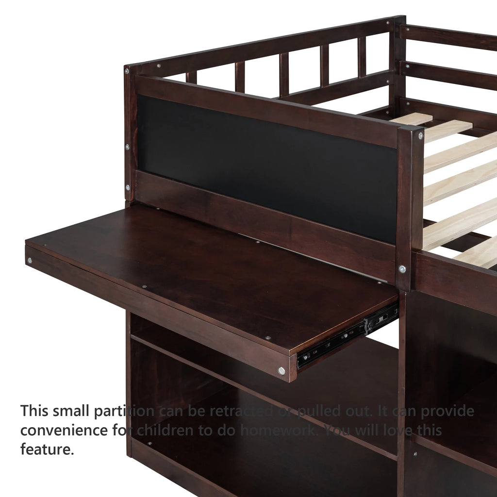 Twin Size Solid Wood Loft Bed with Drawers Shelves and Ladder M6609
