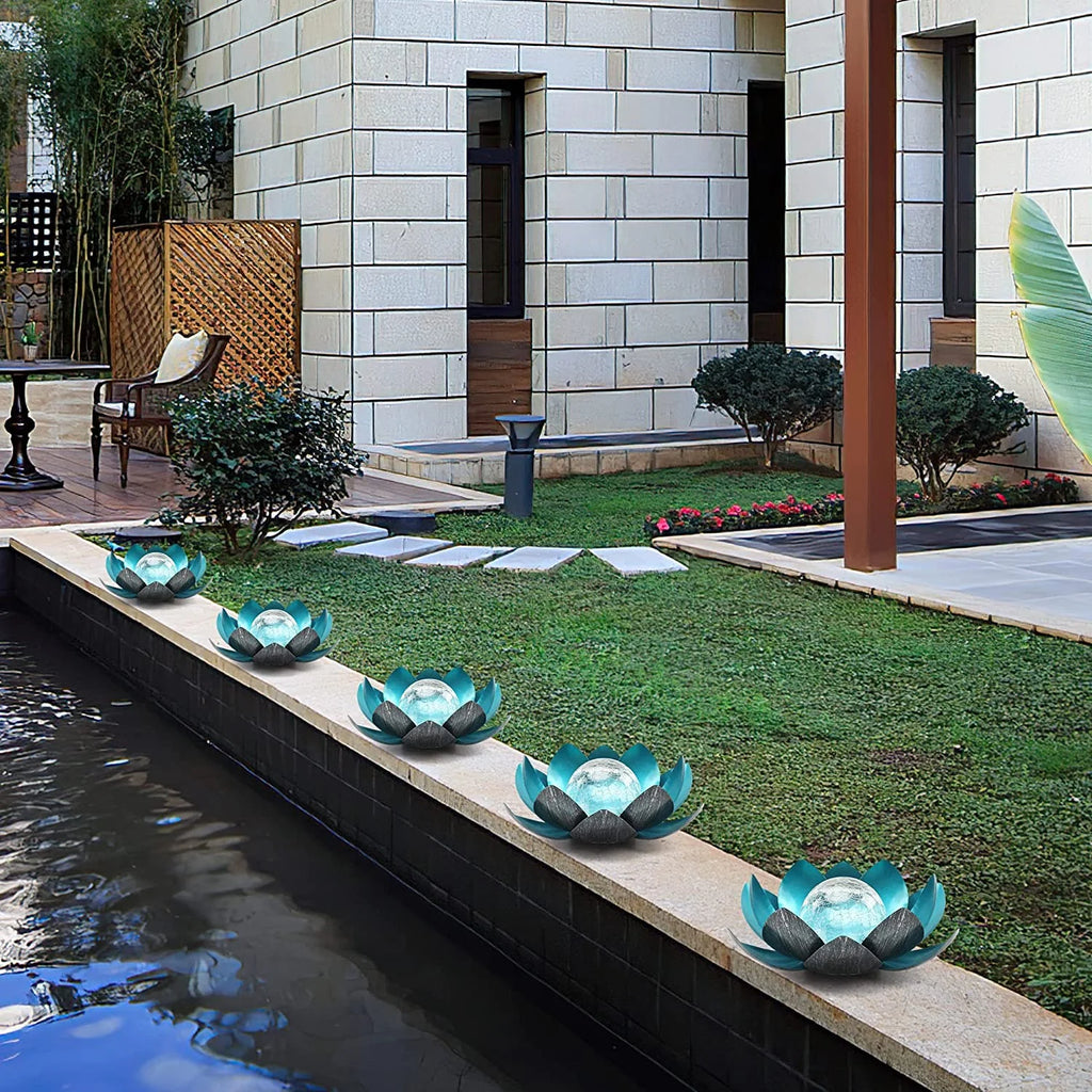 Waterproof Metal Glass LED Lotus Solar Garden Lights G713
